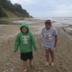 Abby and Annie walking in the rain